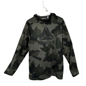 *NWT Reebok Men’s Size Large Black Green Camo Hoodie light fleece inside Jersey